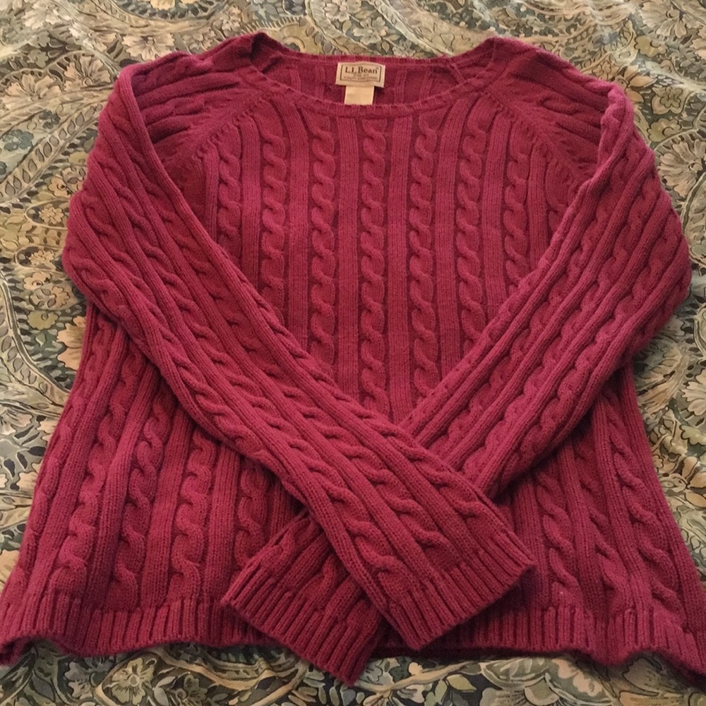 LL Bean fuschia cable knit sweater medium